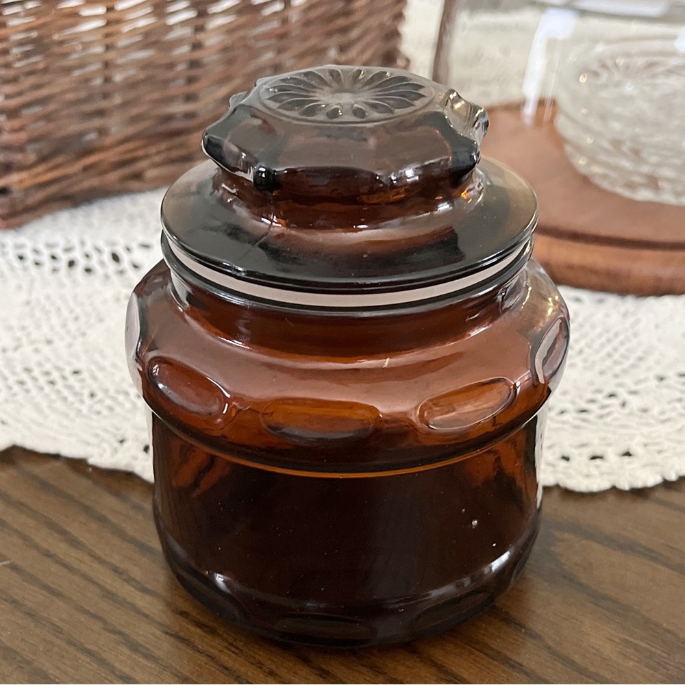 Vintage Amber Glass Apothecary Jar Canister with Lid